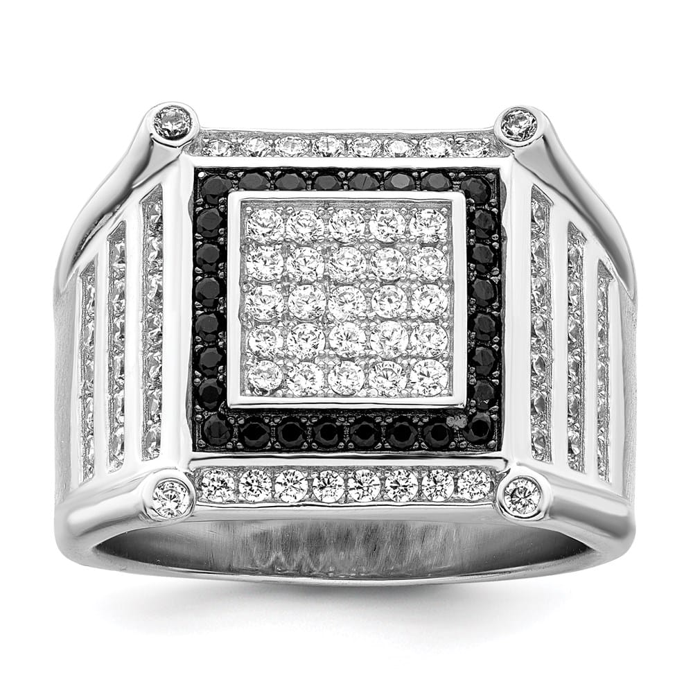 Sterling Silver Brilliant Embers CZ Black and White Men's Ring