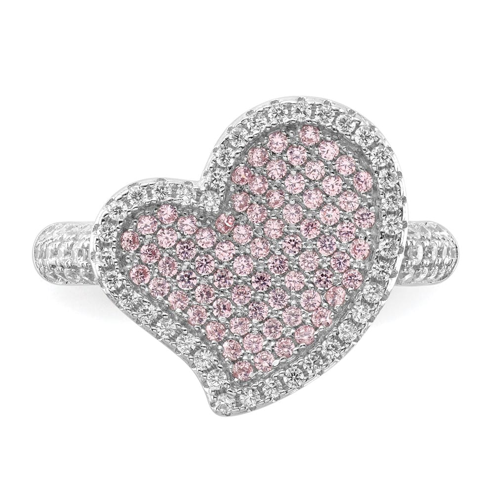 Sterling Silver Brilliant Embers Pink & Clear CZ Heart Ring