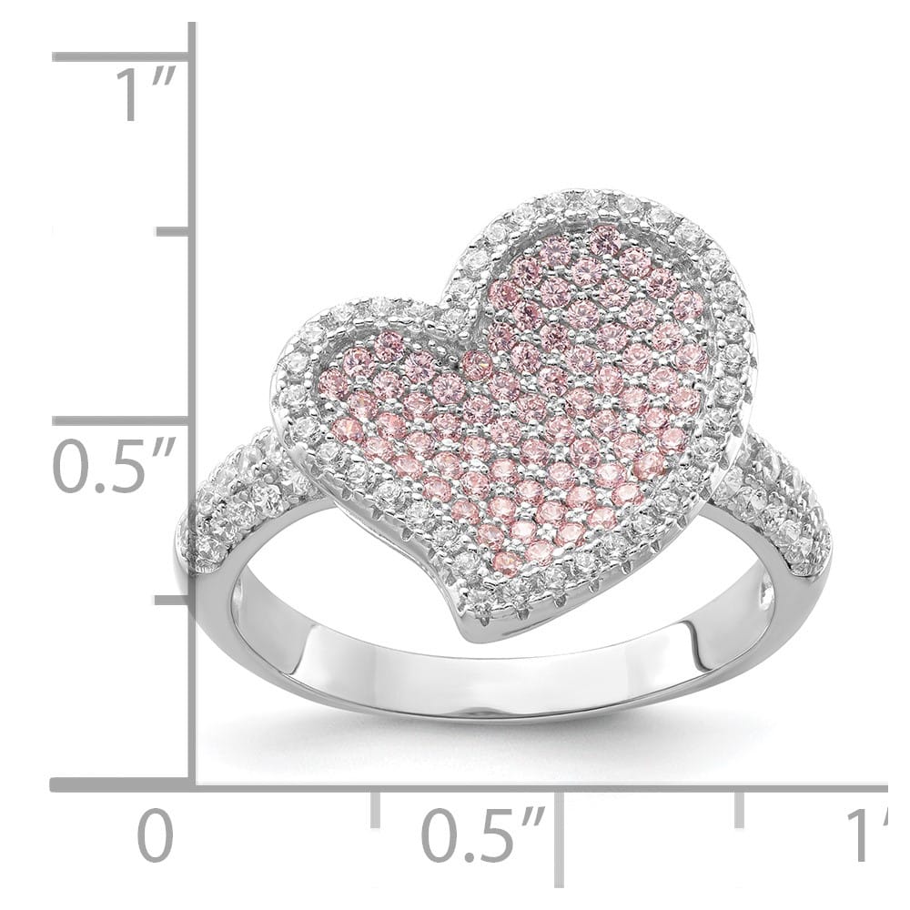 Sterling Silver Brilliant Embers Pink & Clear CZ Heart Ring
