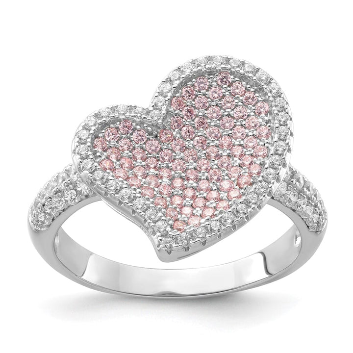 Sterling Silver Brilliant Embers Pink & Clear CZ Heart Ring
