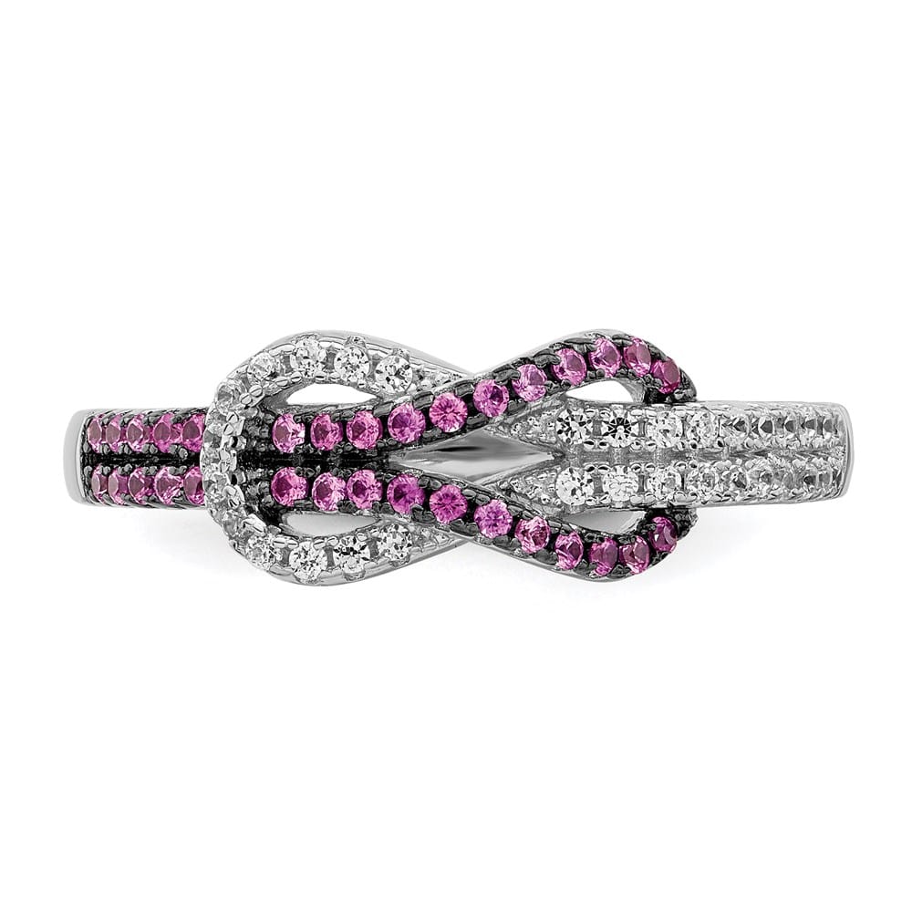 Sterling Silver Brilliant Embers Red and White CZ Love Knot Ring