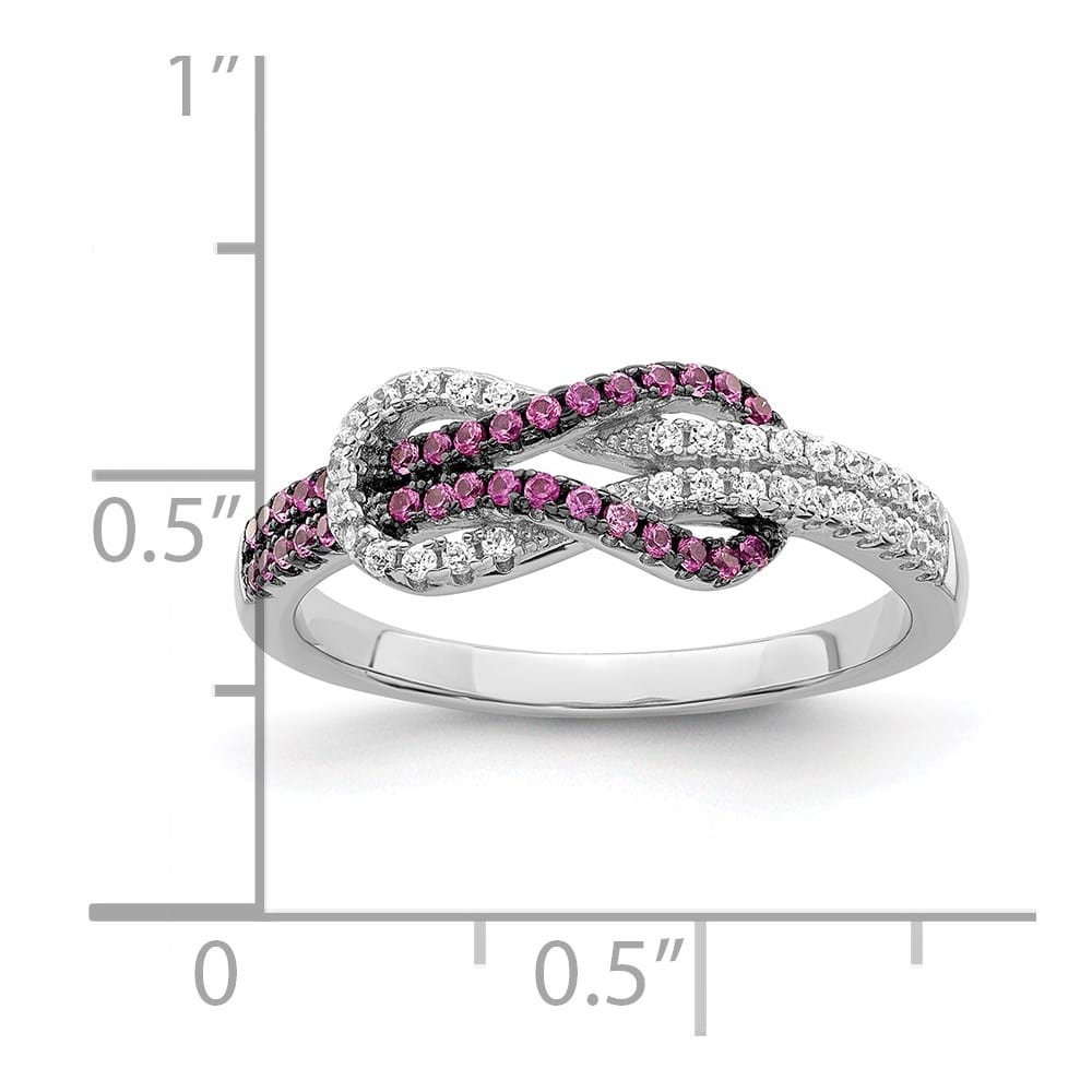 Sterling Silver Brilliant Embers Red and White CZ Love Knot Ring