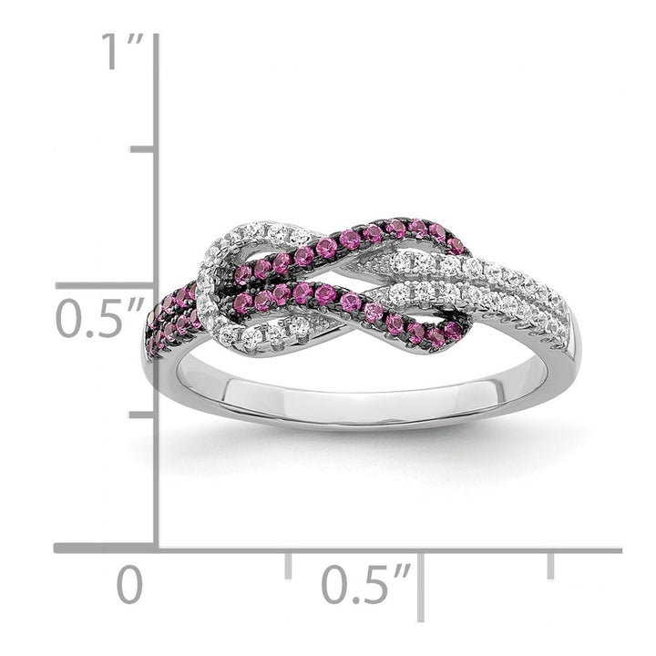 Sterling Silver Brilliant Embers Red and White CZ Love Knot Ring