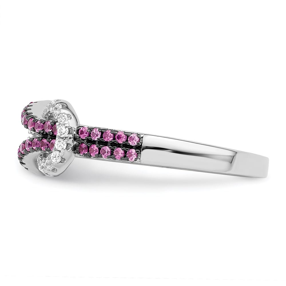 Sterling Silver Brilliant Embers Red and White CZ Love Knot Ring