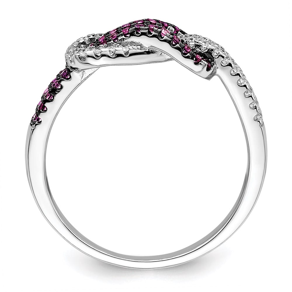 Sterling Silver Brilliant Embers Red and White CZ Love Knot Ring
