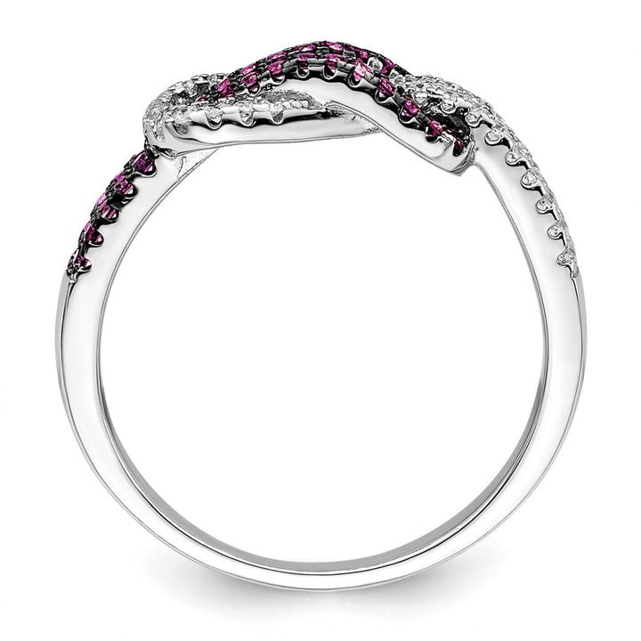 Sterling Silver Brilliant Embers Red and White CZ Love Knot Ring