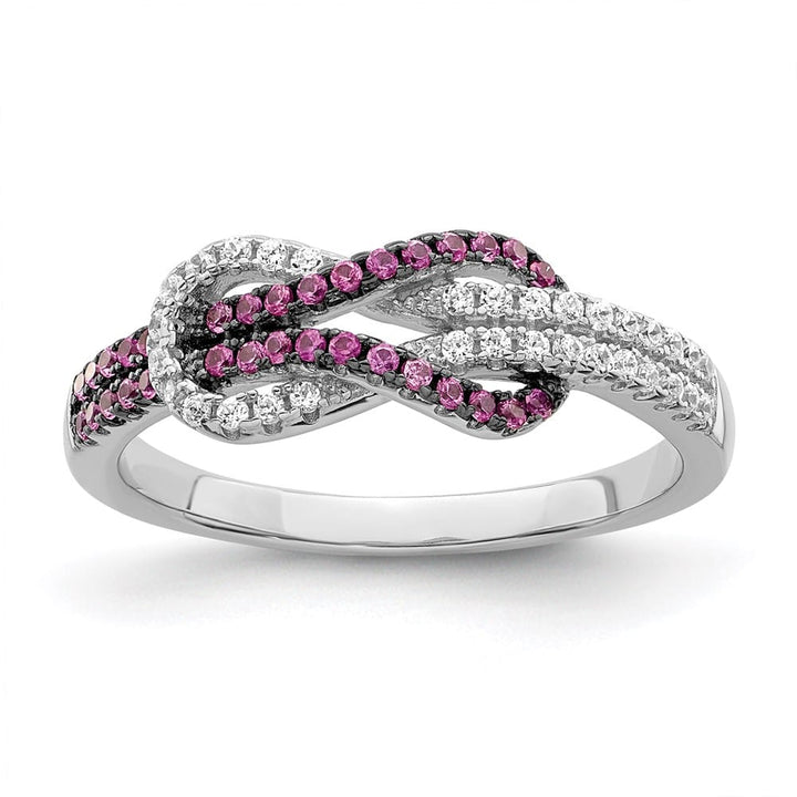 Sterling Silver Brilliant Embers Red and White CZ Love Knot Ring