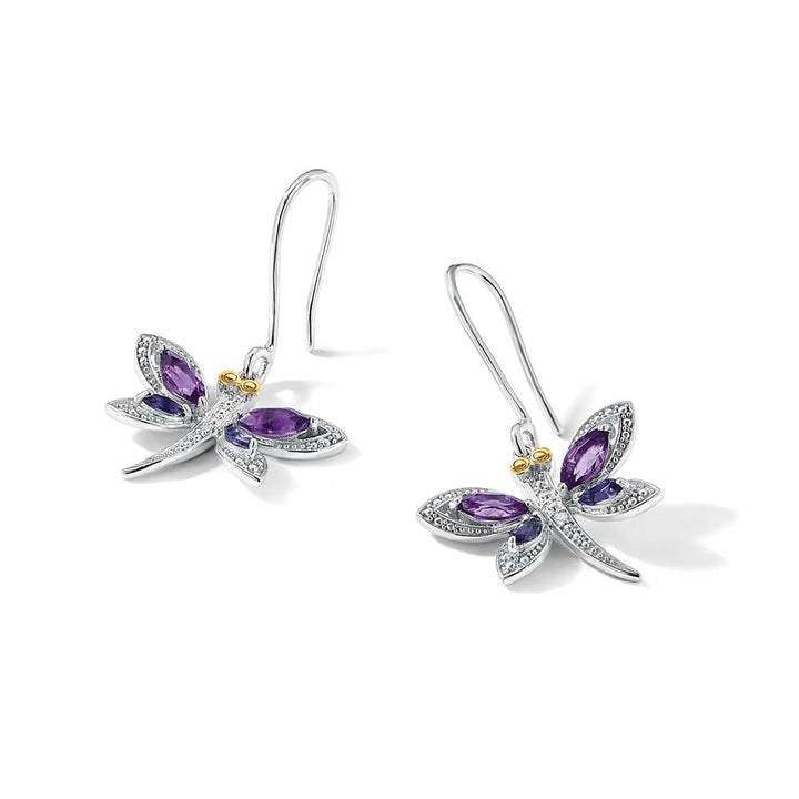 Sterling Silver Brilliant Gemstones Dragonfly Earrings, view 5 of 5