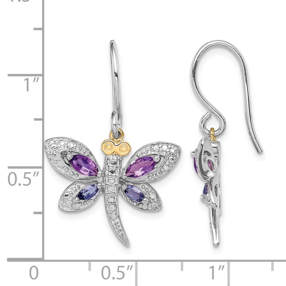 Sterling Silver Brilliant Gemstones Dragonfly Earrings, view 4 of 5
