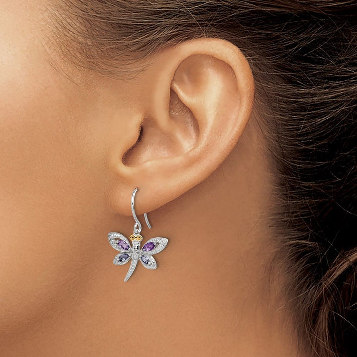Sterling Silver Brilliant Gemstones Dragonfly Earrings, view 3 of 5