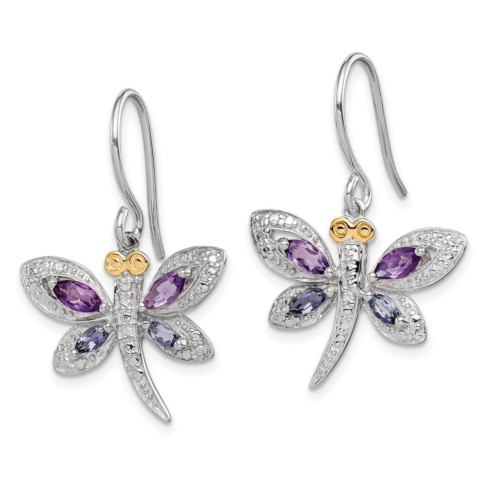 Sterling Silver Brilliant Gemstones Dragonfly Earrings, view 2 of 5