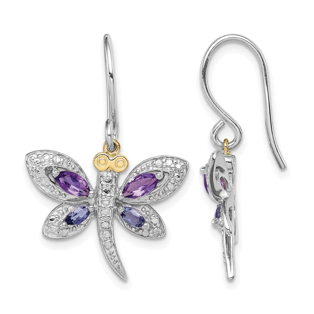 Sterling Silver Brilliant Gemstones Dragonfly Earrings, view 1 of 5