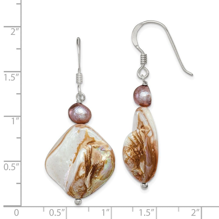 Sterling Silver Brown Mother of Pearl and Pearl Dangle Earrings, view 4 of 4