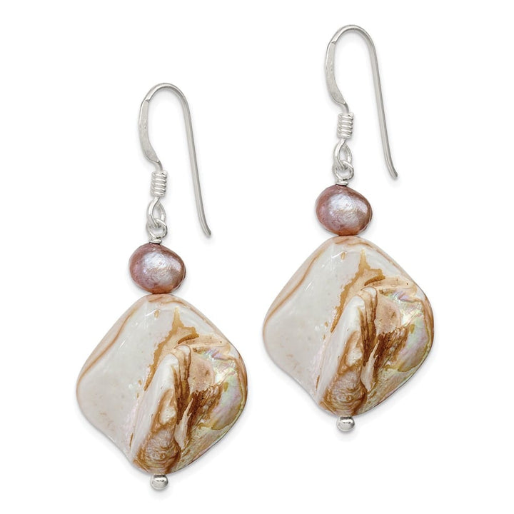 Sterling Silver Brown Mother of Pearl and Pearl Dangle Earrings, view 2 of 4