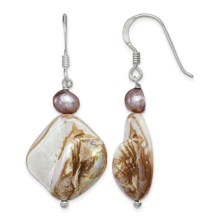 Sterling Silver Brown Mother of Pearl and Pearl Dangle Earrings, view 1 of 4