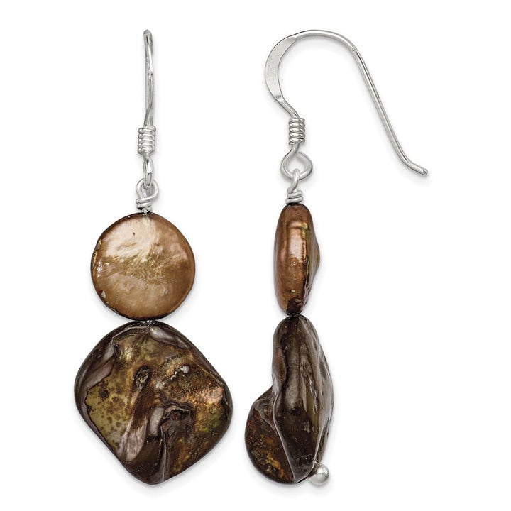 Sterling Silver Brown Mother of Pearl/FWC Pearl Dangle Earrings, view 1 of 4