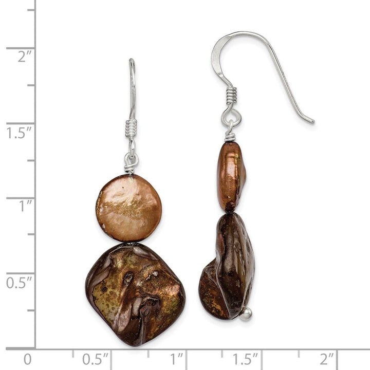 Sterling Silver Brown Mother of Pearl/FWC Pearl Dangle Earrings, view 4 of 4