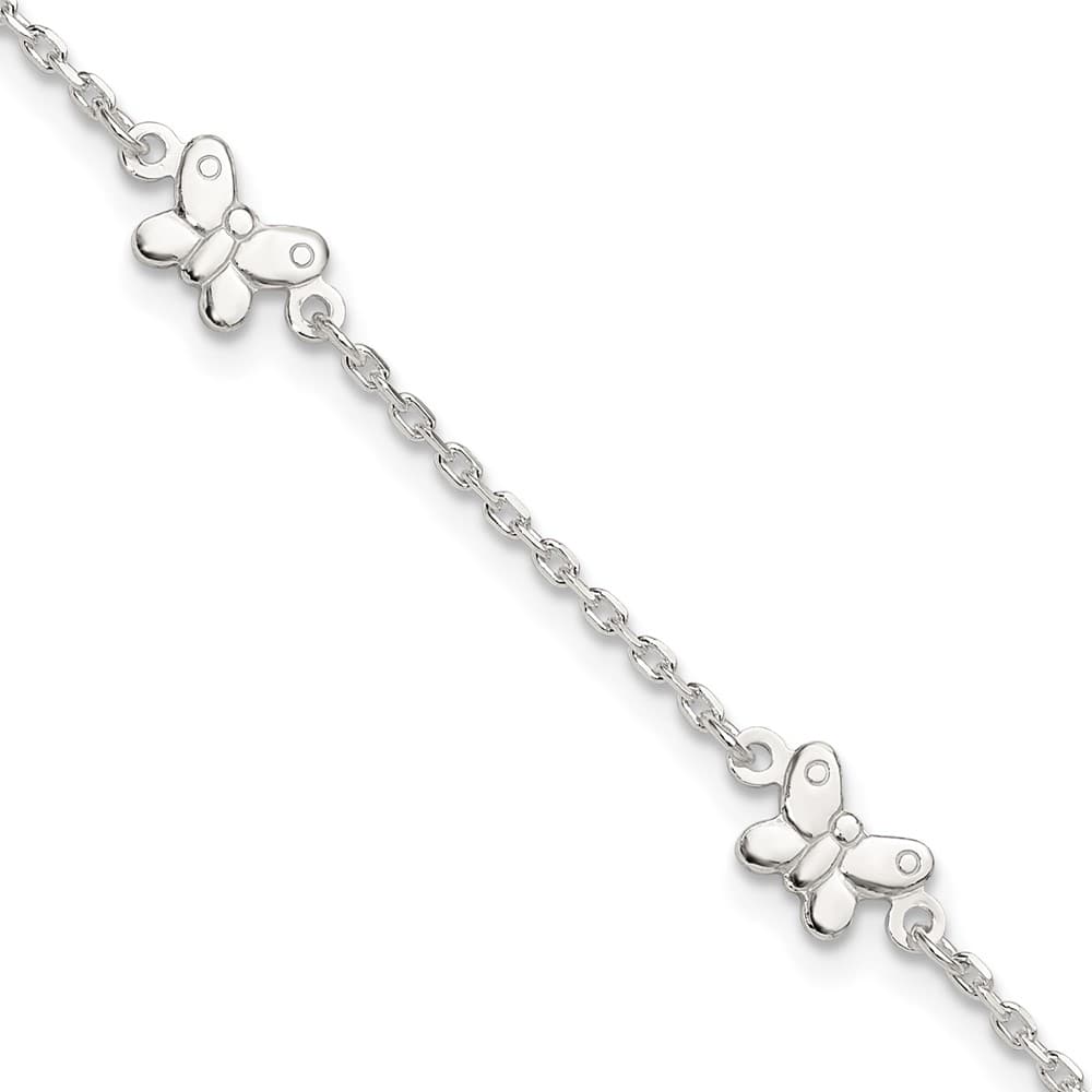 Sterling Silver Butterflies on Cable Link Anklet — .925 sterling silver, 10 inches long, 1 inch extension, 1.5 mm wide, lobster clasp, 3.79 g