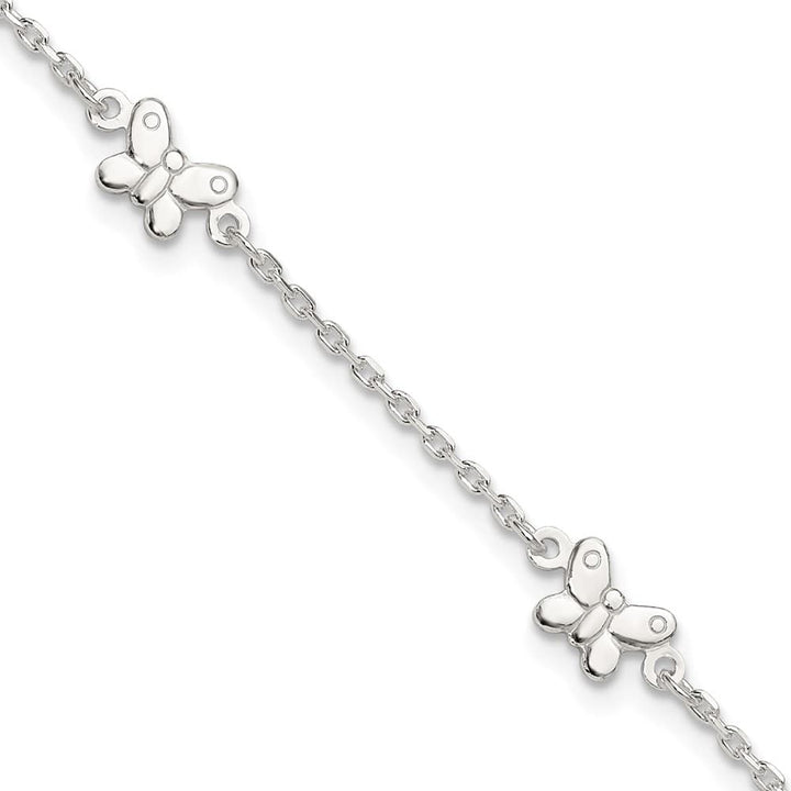Sterling Silver Butterflies on Cable Link Anklet — .925 sterling silver, 10 inches long, 1 inch extension, 1.5 mm wide, lobster clasp, 3.79 g