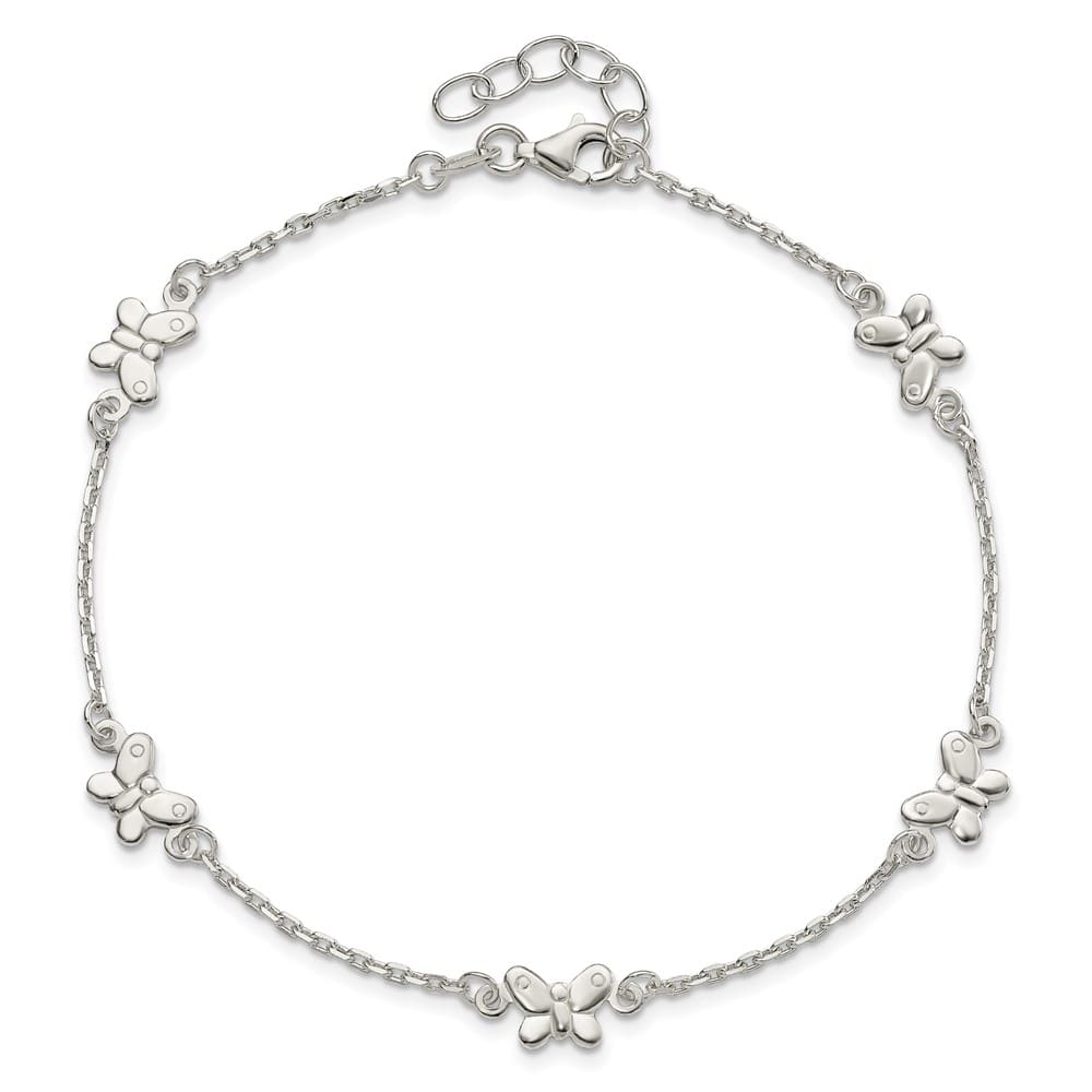 Sterling Silver Butterflies on Cable Link Anklet