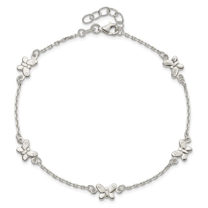 Sterling Silver Butterflies on Cable Link Anklet