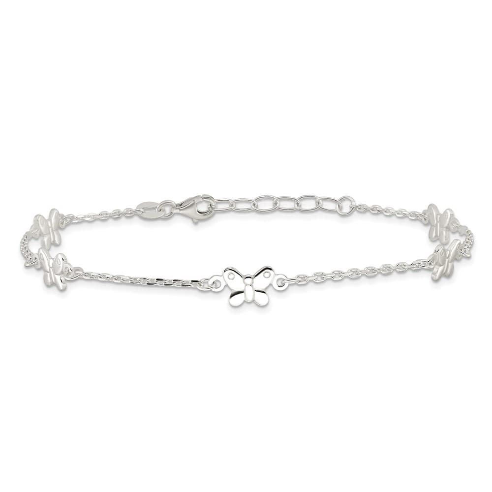 Sterling Silver Butterflies on Cable Link Anklet