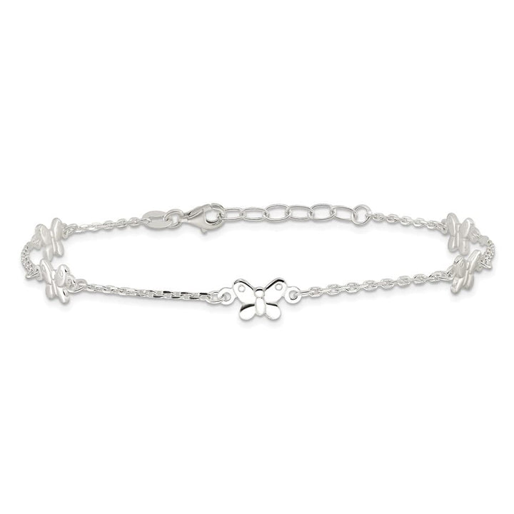 Sterling Silver Butterflies on Cable Link Anklet