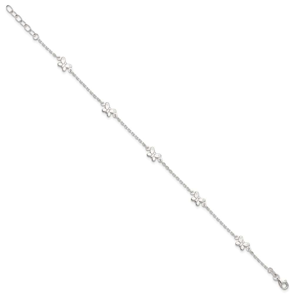 Sterling Silver Butterflies on Cable Link Anklet