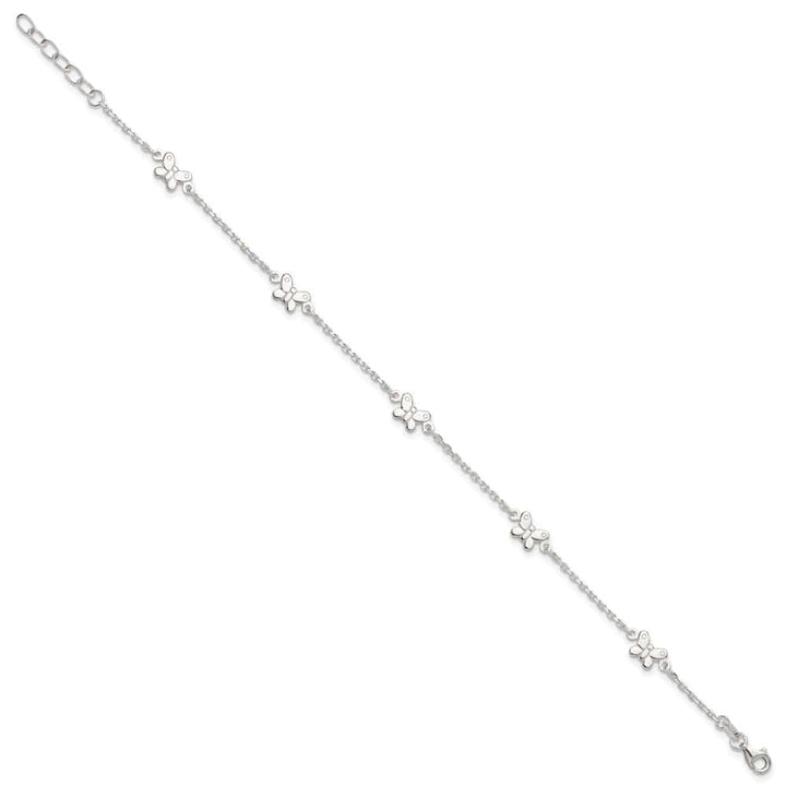 Sterling Silver Butterflies on Cable Link Anklet