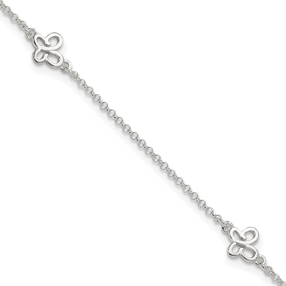 Sterling Silver Butterflies on Rolo Link Anklet