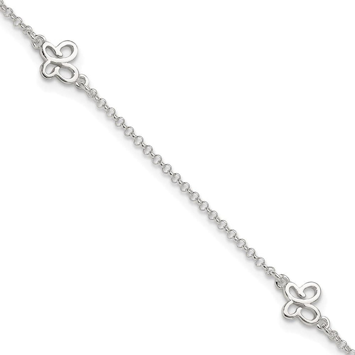 Sterling Silver Butterflies on Rolo Link Anklet