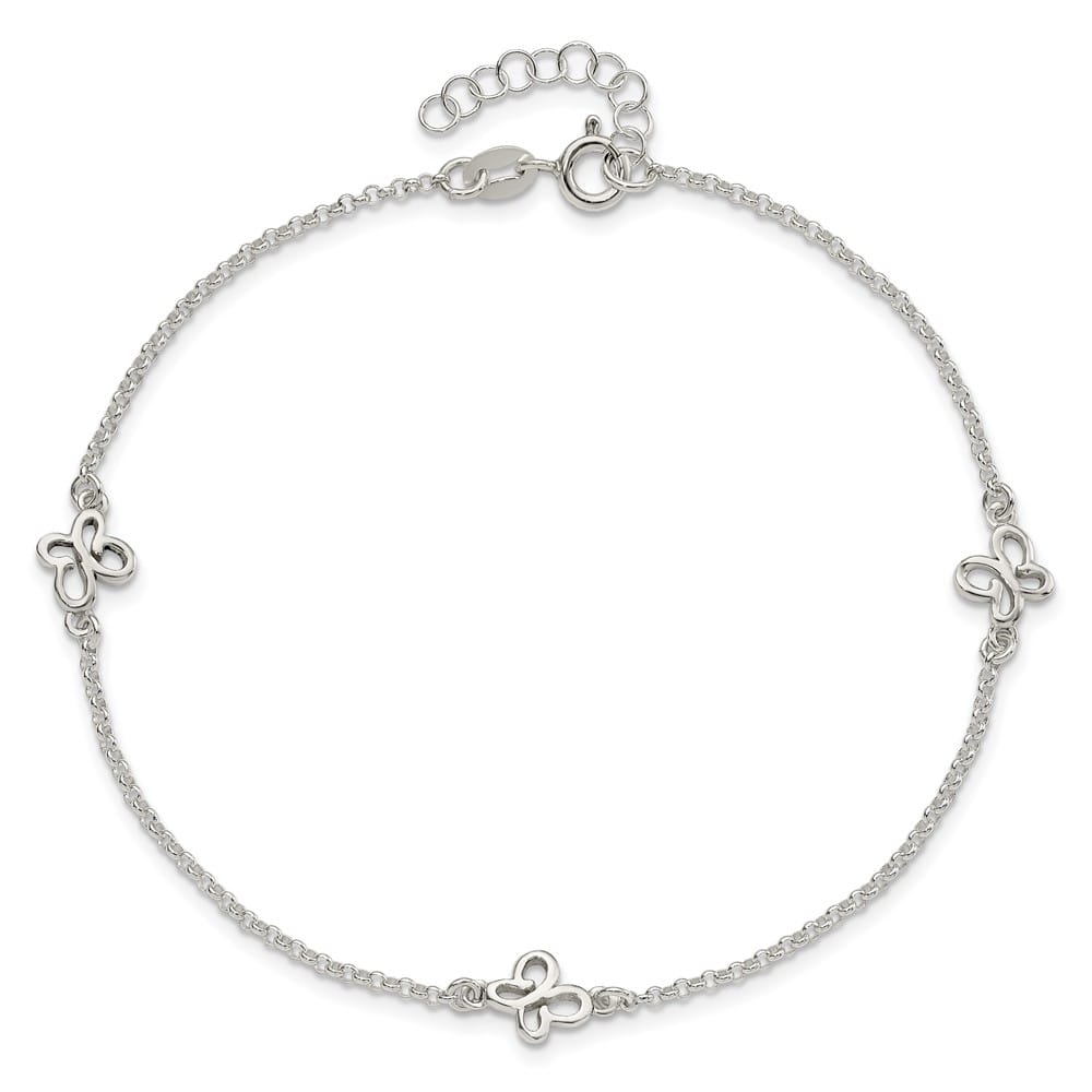 Sterling Silver Butterflies on Rolo Link Anklet