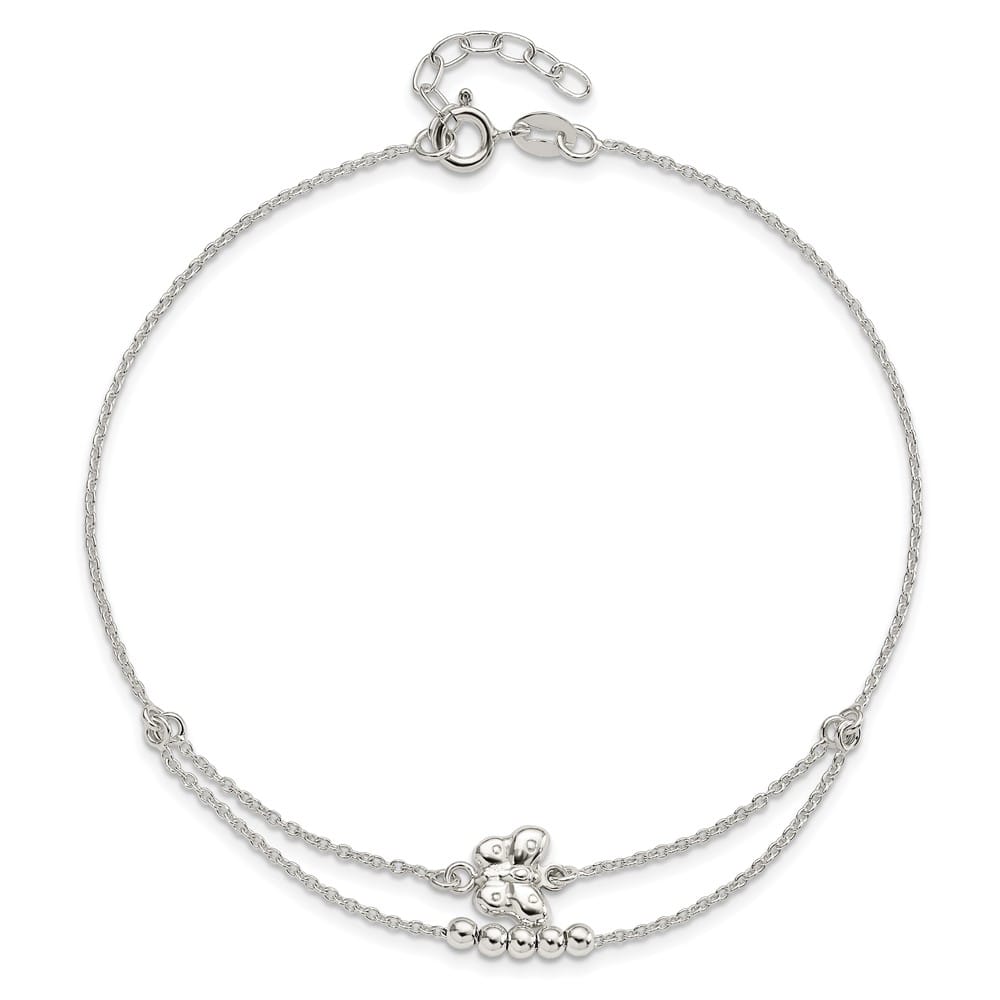 Sterling Silver Butterfly and Beads 2-Strand Anklet