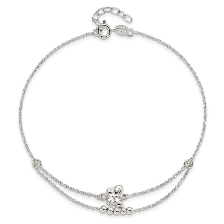 Sterling Silver Butterfly and Beads 2-Strand Anklet