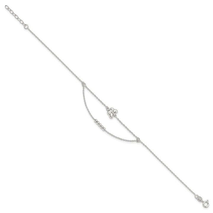 Sterling Silver Butterfly and Beads 2-Strand Anklet