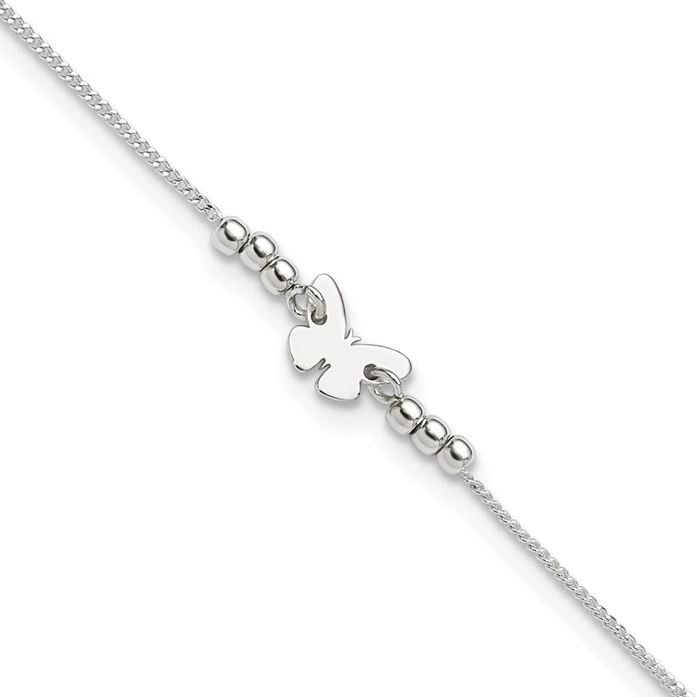 Sterling Silver Butterfly Anklet — .925 sterling silver, 10 inches long, 1 inch extension, 1 mm wide, spring ring clasp, 1.23 g