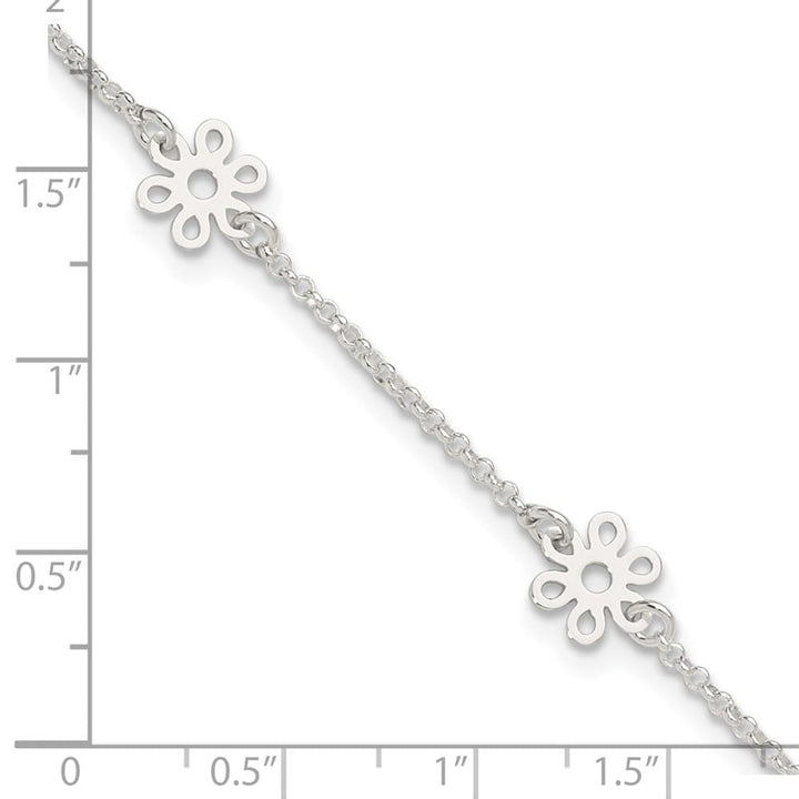 Sterling Silver Cable /Flowers 5-Station Anklet