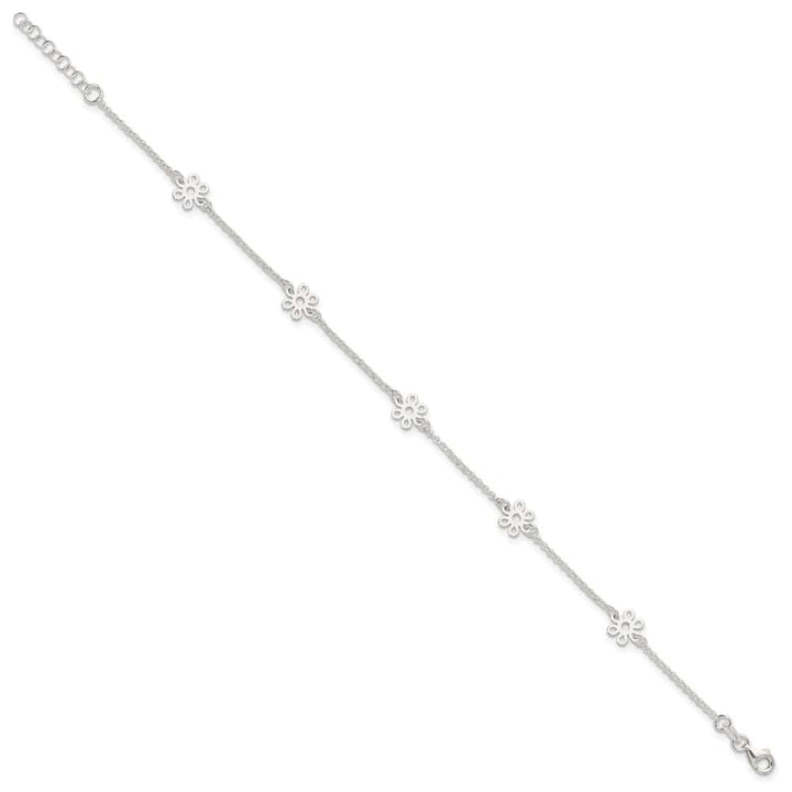 Sterling Silver Cable /Flowers 5-Station Anklet