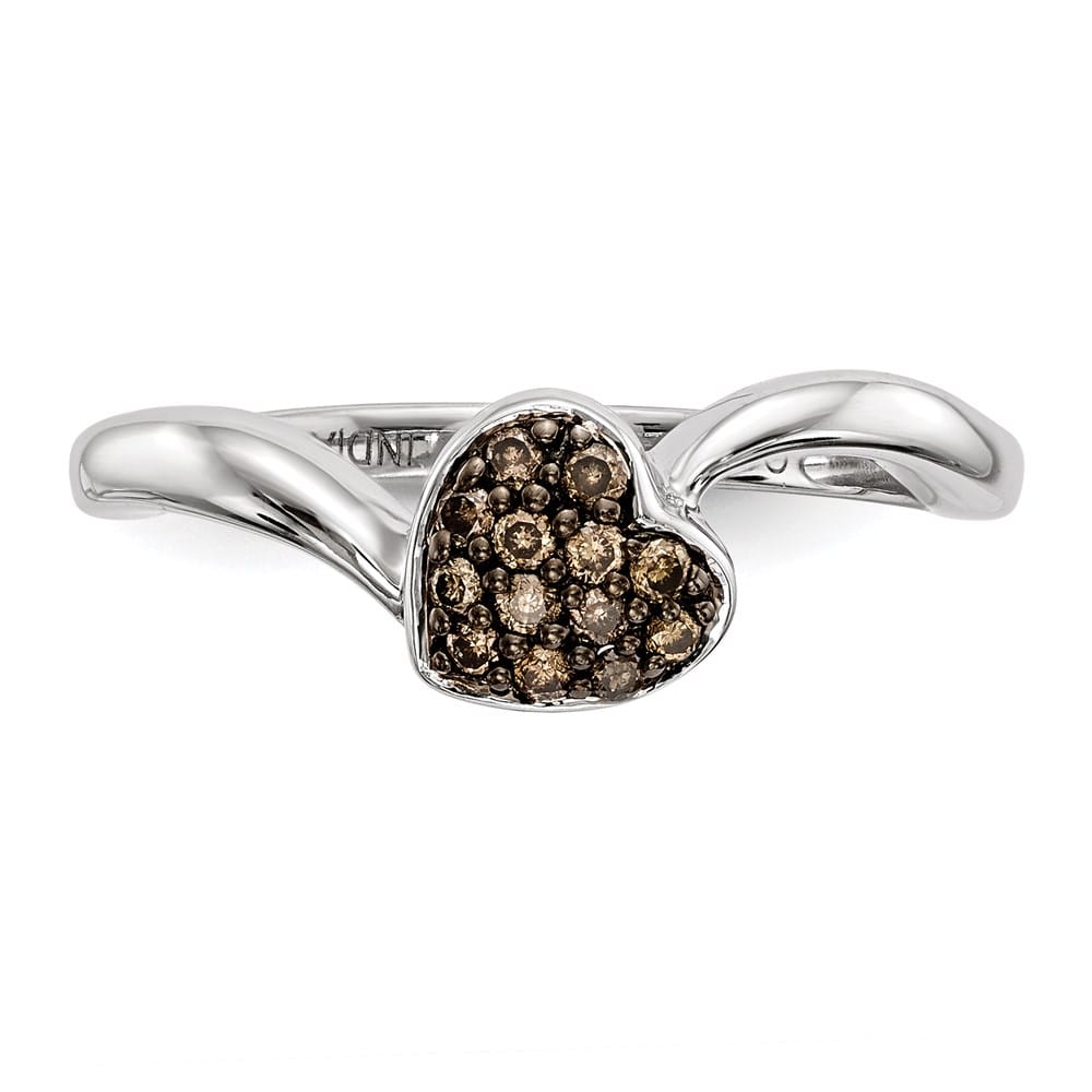 Sterling Silver Champagne Diamond Small Heart Ring Stock Size 6 Ring Are Refundable