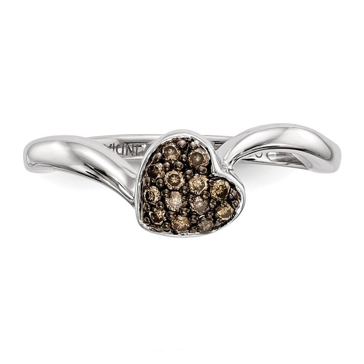 Sterling Silver Champagne Diamond Small Heart Ring Stock Size 6 Ring Are Refundable
