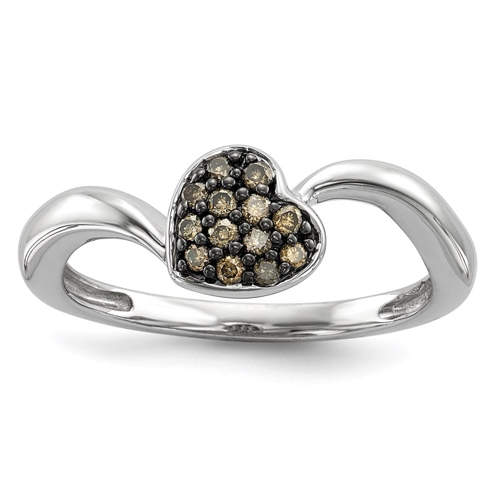 Sterling Silver Champagne Diamond Small Heart Ring Stock Size 6 Ring Are Refundable