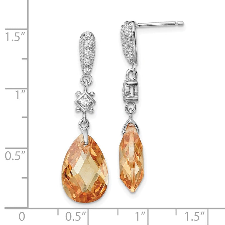Sterling Silver Champagne & White CZ Teardrop Post Dangle Earrings, view 4 of 4
