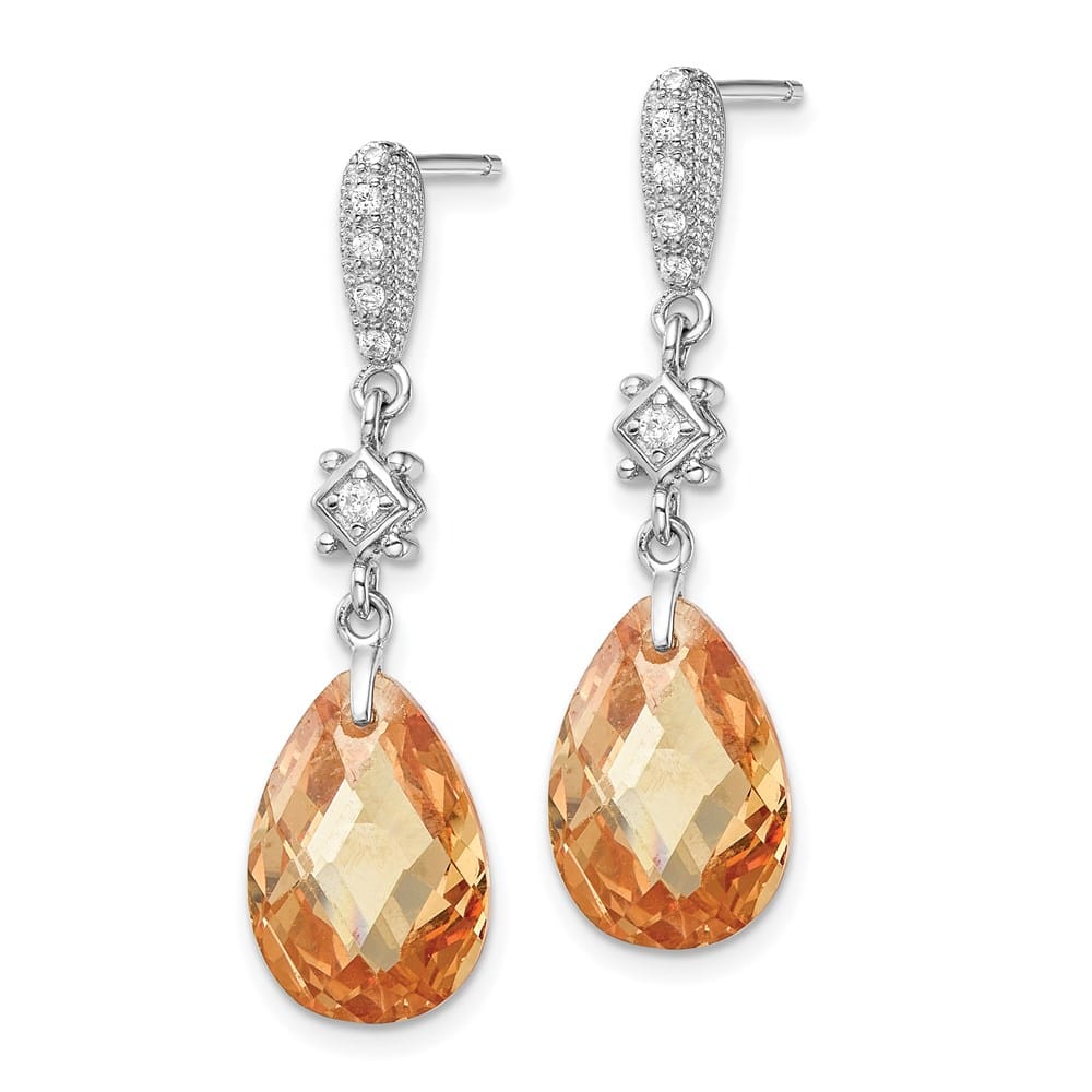 Sterling Silver Champagne & White CZ Teardrop Post Dangle Earrings, view 2 of 4