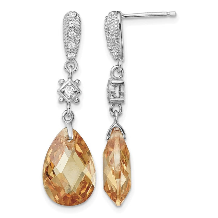 Sterling Silver Champagne & White CZ Teardrop Post Dangle Earrings, view 1 of 4