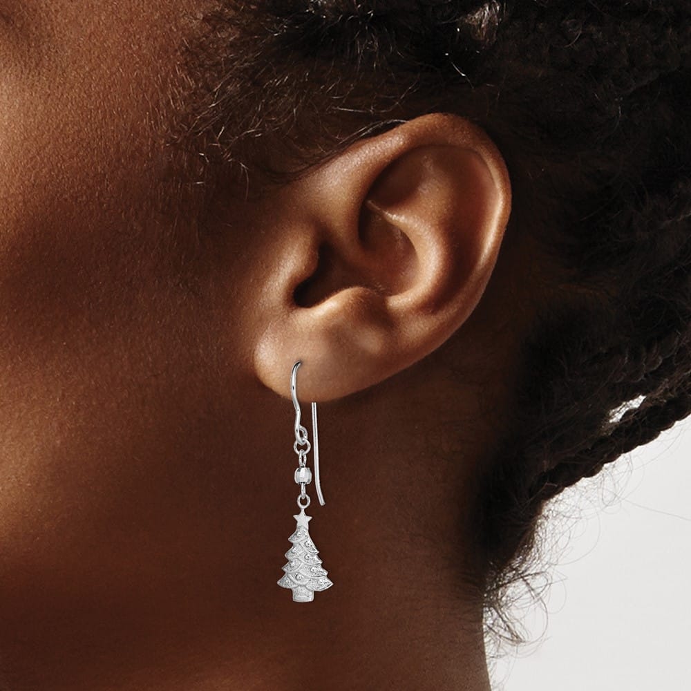 Sterling Silver Christmas Tree Dangle Earrings, view 3 of 4