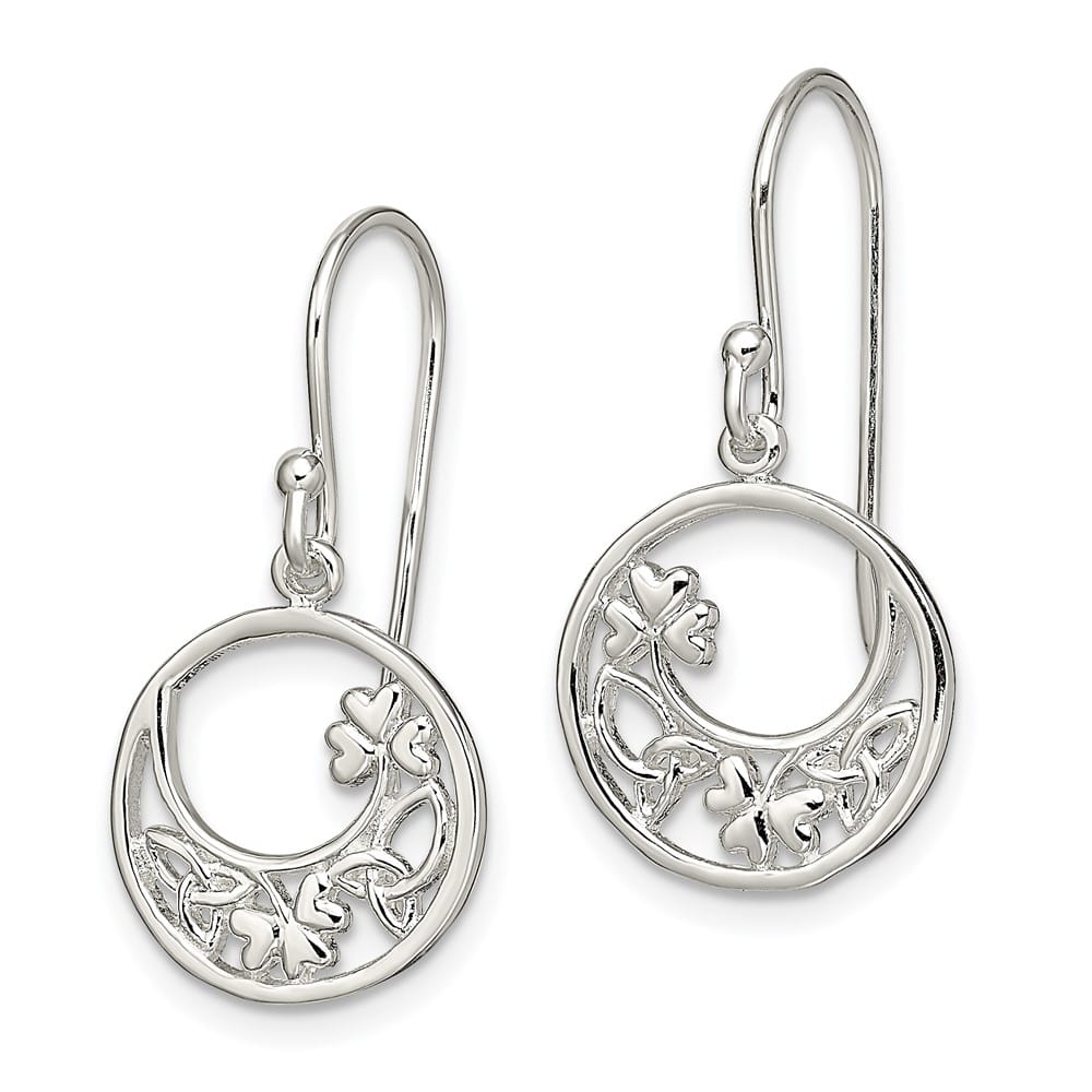 Sterling Silver Circle Clover/Celtic Knot Dangle Earrings, view 2 of 4