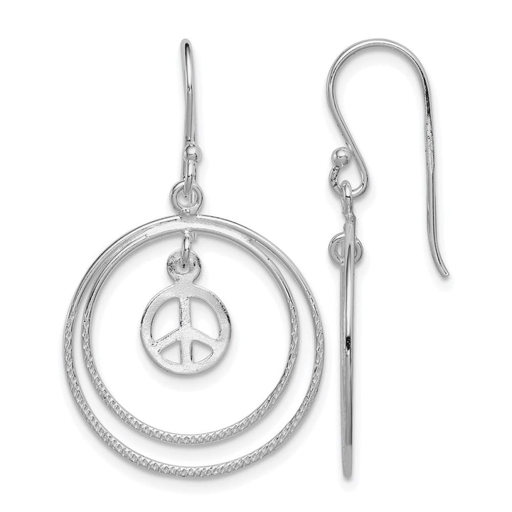 Sterling Silver Circles with Peace Symbol Dangle Earrings, view 1 of 4