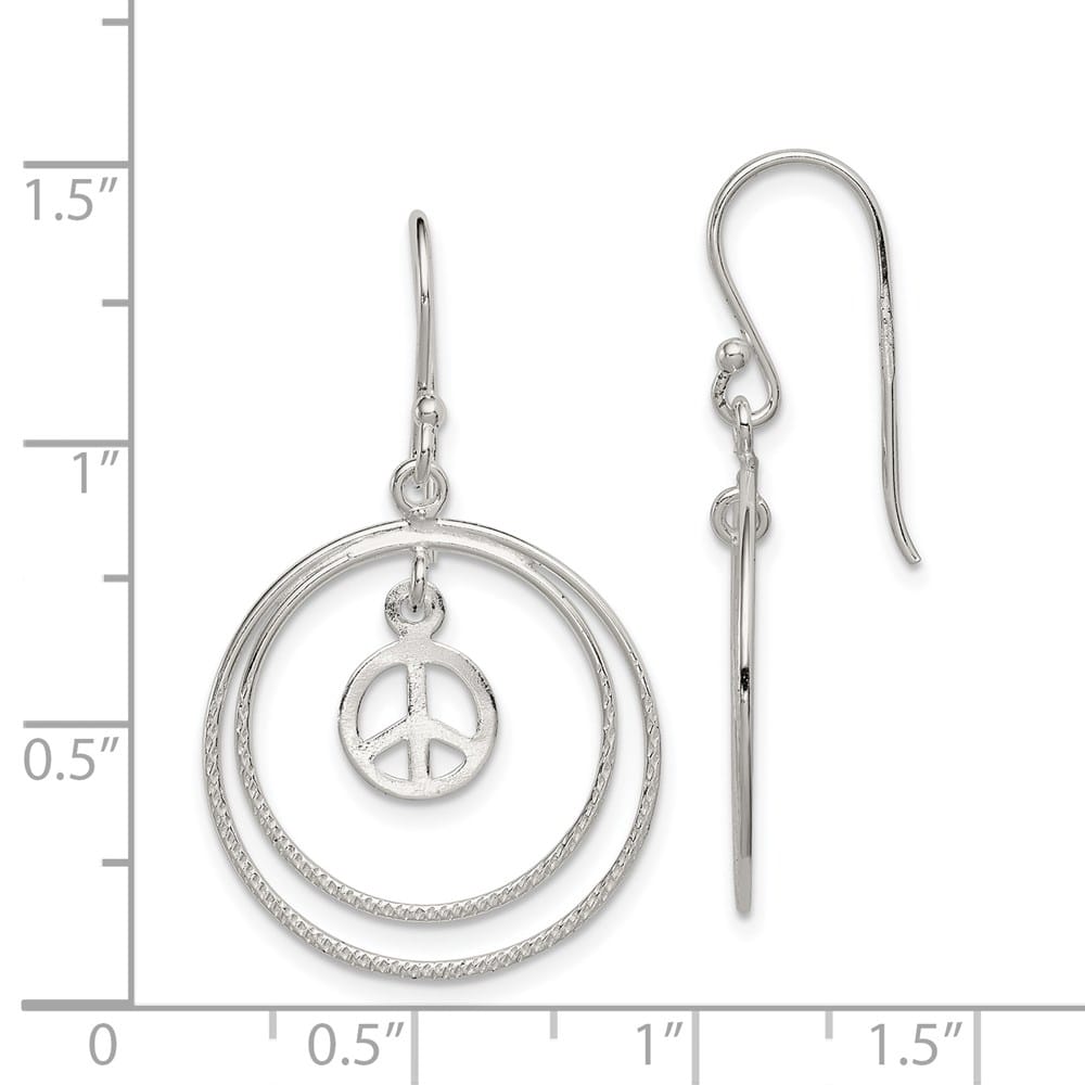 Sterling Silver Circles with Peace Symbol Dangle Earrings, view 4 of 4