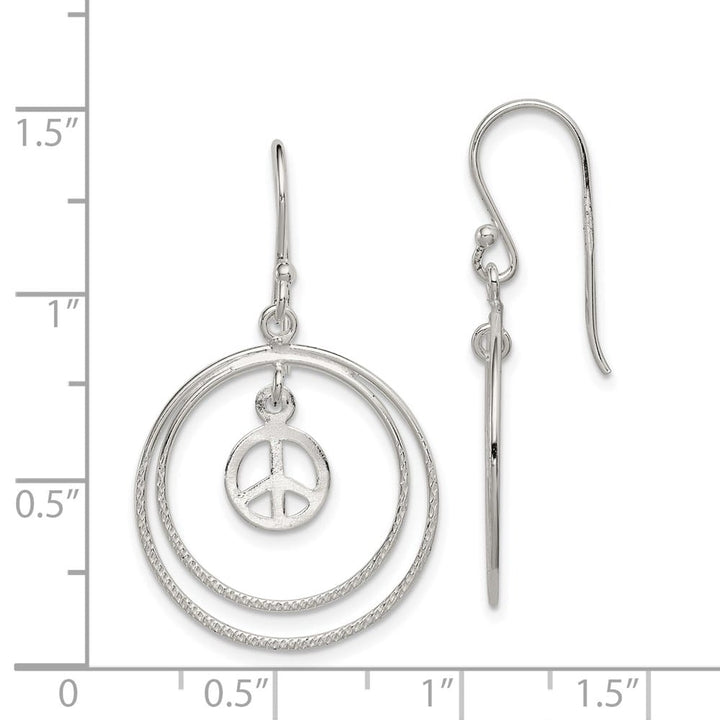 Sterling Silver Circles with Peace Symbol Dangle Earrings, view 4 of 4