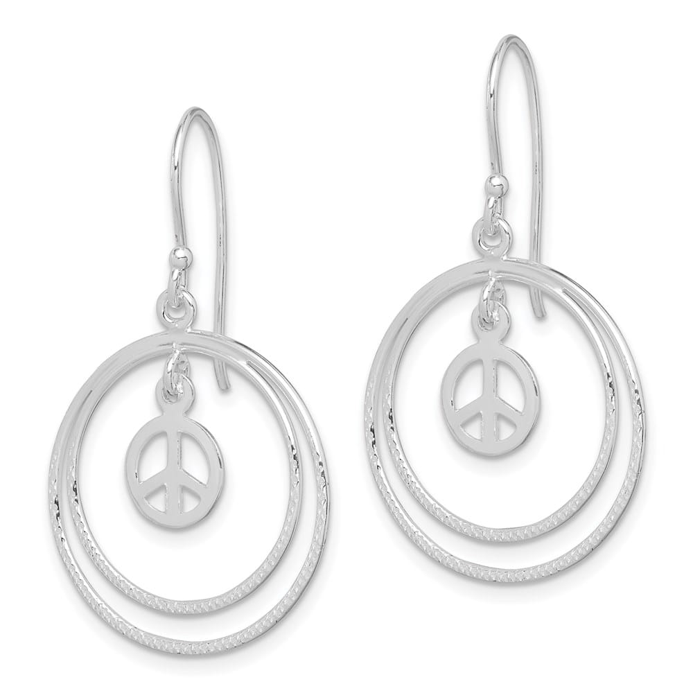 Sterling Silver Circles with Peace Symbol Dangle Earrings, view 2 of 4